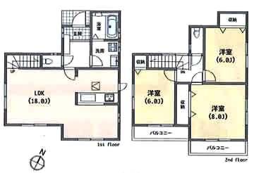 Floor plan. (1 Building), Price 37,800,000 yen, 3LDK, Land area 110 sq m , Building area 87.48 sq m