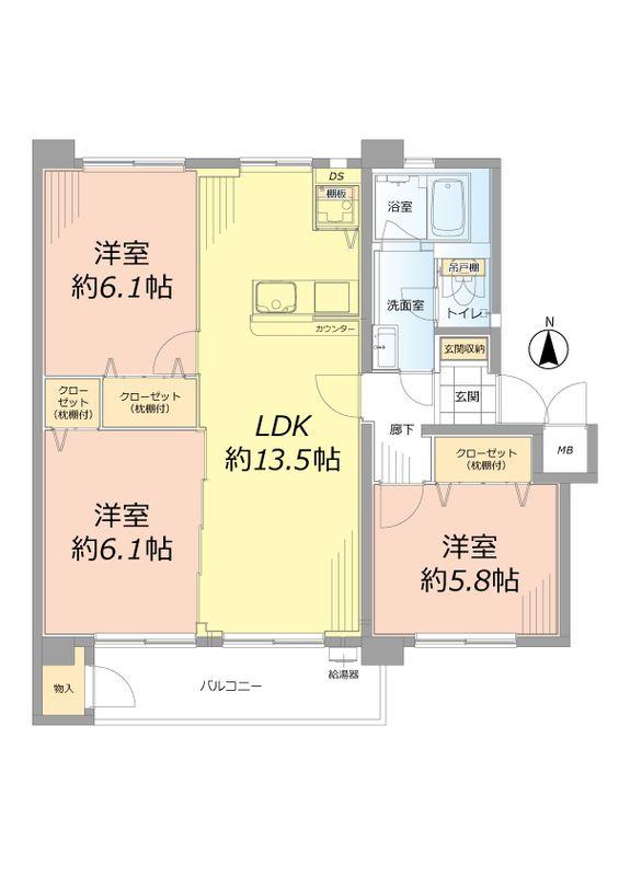 Floor plan. 3LDK, Price 24,900,000 yen, Occupied area 73.31 sq m , Balcony area 5.23 sq m