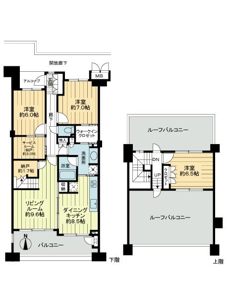 Floor plan. 3LDK + 2S (storeroom), Price 42,800,000 yen, Footprint 102.01 sq m , Balcony area 11.63 sq m