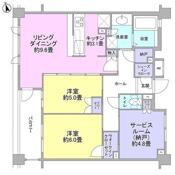 Floor plan. 2LDK + S (storeroom), Price 32,800,000 yen, Occupied area 67.33 sq m , Balcony area 5.88 sq m
