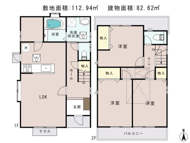 Floor plan. 57,800,000 yen, 3LDK + S (storeroom), Land area 112.94 sq m , Building area 82.62 sq m floor plan