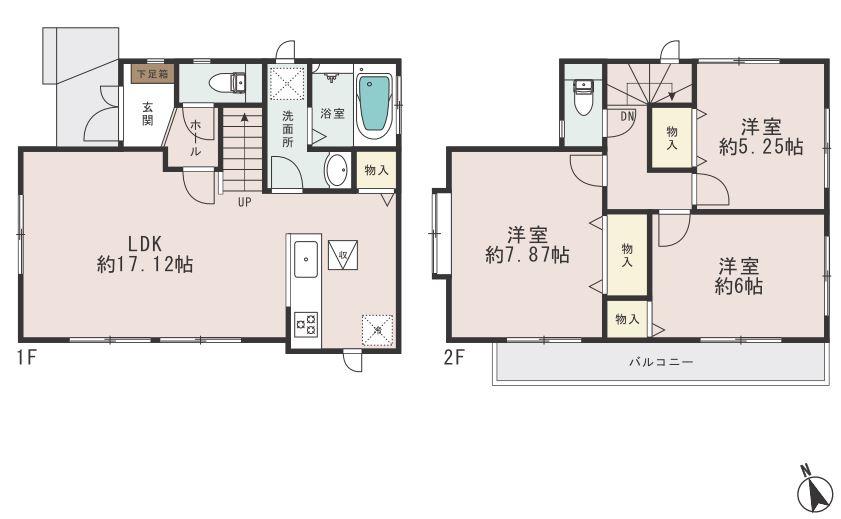 Floor plan. (1 Building), Price 36,800,000 yen, 3LDK, Land area 85.2 sq m , Building area 84.15 sq m