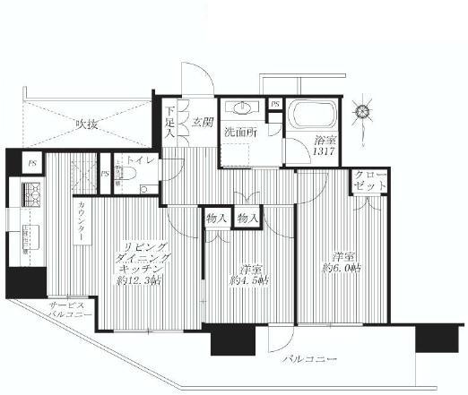 Floor plan. 2LDK, Price 29,800,000 yen, Occupied area 54.36 sq m , Balcony area 13.5 sq m