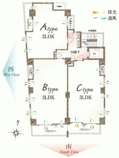 Daylighting ・ Blessed with ventilation [All mansion angle dwelling unit] And windows are many arranged been in for the entire mansion angle dwelling unit, It is possible to spend a comfortable life (floor plan view)