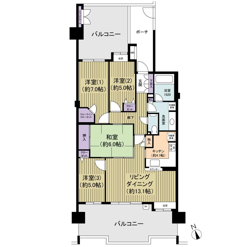 Floor plan. 4LDK, Price 36,800,000 yen, Occupied area 91.38 sq m , Balcony area 41.08 sq m