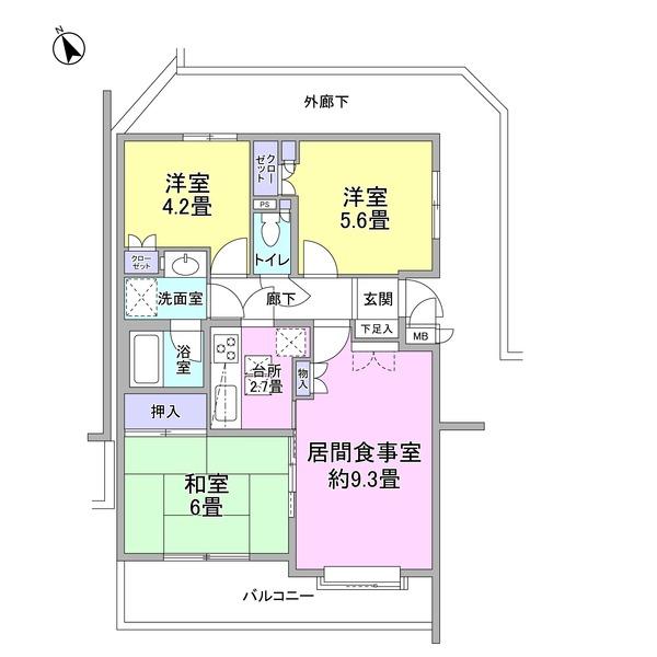 Floor plan. 3LDK, Price 27,800,000 yen, Occupied area 60.77 sq m , Balcony area 8.81 sq m