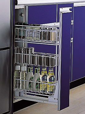 Kitchen.  [Slide rack] Adopt a convenient slide-out rack for storage of spices and oils. It is taken out easily functional.