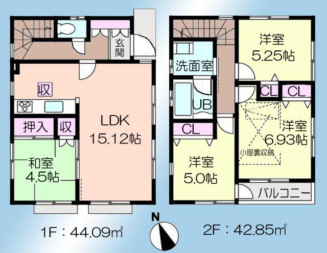 Floor plan. (1 Building), Price 38,800,000 yen, 4LDK, Land area 95.81 sq m , Building area 86.94 sq m