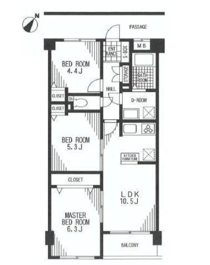 Floor plan. 3LDK, Price 21.5 million yen, Occupied area 60.13 sq m , Balcony area 3.76 sq m