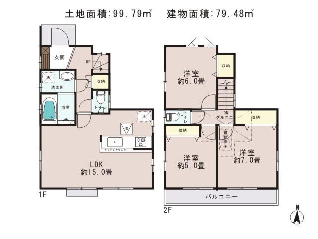 Floor plan. 43,800,000 yen, 3LDK, Land area 99.79 sq m , Building area 79.48 sq m