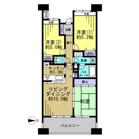 Floor plan. 3LDK, Price 22,800,000 yen, Occupied area 67.71 sq m , Balcony area 12.09 sq m
