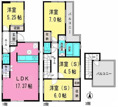 Floor plan. 41,800,000 yen, 2LDK+2S, Land area 76.4 sq m , Building area 93.95 sq m