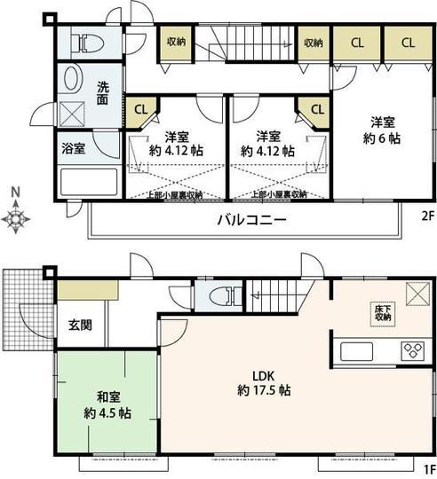 Floor plan. 44,800,000 yen, 4LDK, Land area 114.51 sq m , Building area 91.16 sq m L Building Floor plan