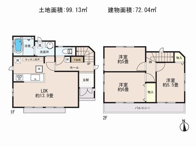 Floor plan. (A Building), Price 34,800,000 yen, 3LDK, Land area 99.13 sq m , Building area 72.04 sq m