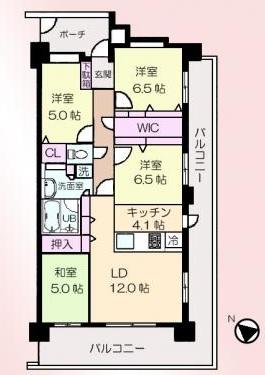 Floor plan. 4LDK, Price 36,800,000 yen, Occupied area 90.03 sq m , Balcony area 34.3 sq m