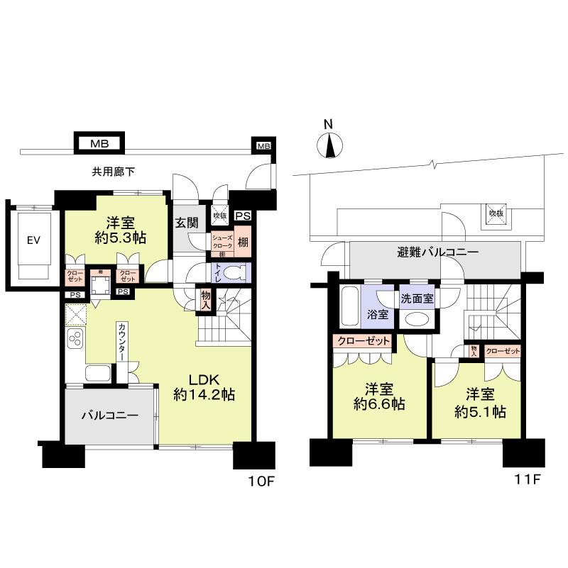 Floor plan. 3LDK, Price 39,800,000 yen, Occupied area 79.01 sq m , Balcony area 6.4 sq m