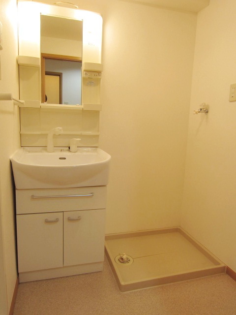Washroom. Independent wash basin and washing machine Storage