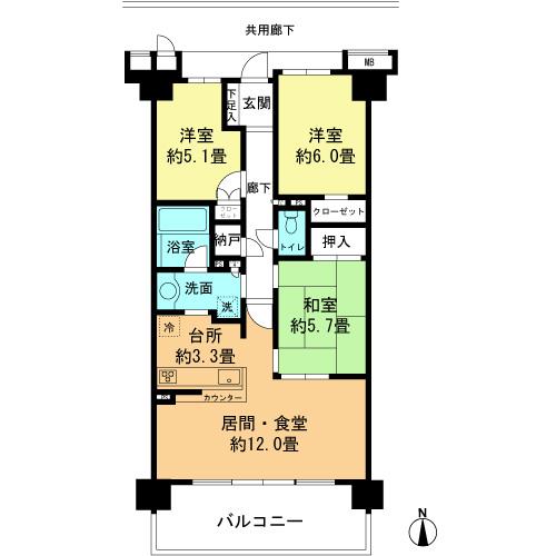 Floor plan. 3LDK + S (storeroom), Price 44,800,000 yen, Occupied area 72.68 sq m , Balcony area 12.4 sq m