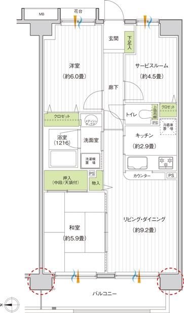 Floor plan. 2LDK+S, Price 19,980,000 yen, Occupied area 61.48 sq m , Balcony area 7.9 sq m