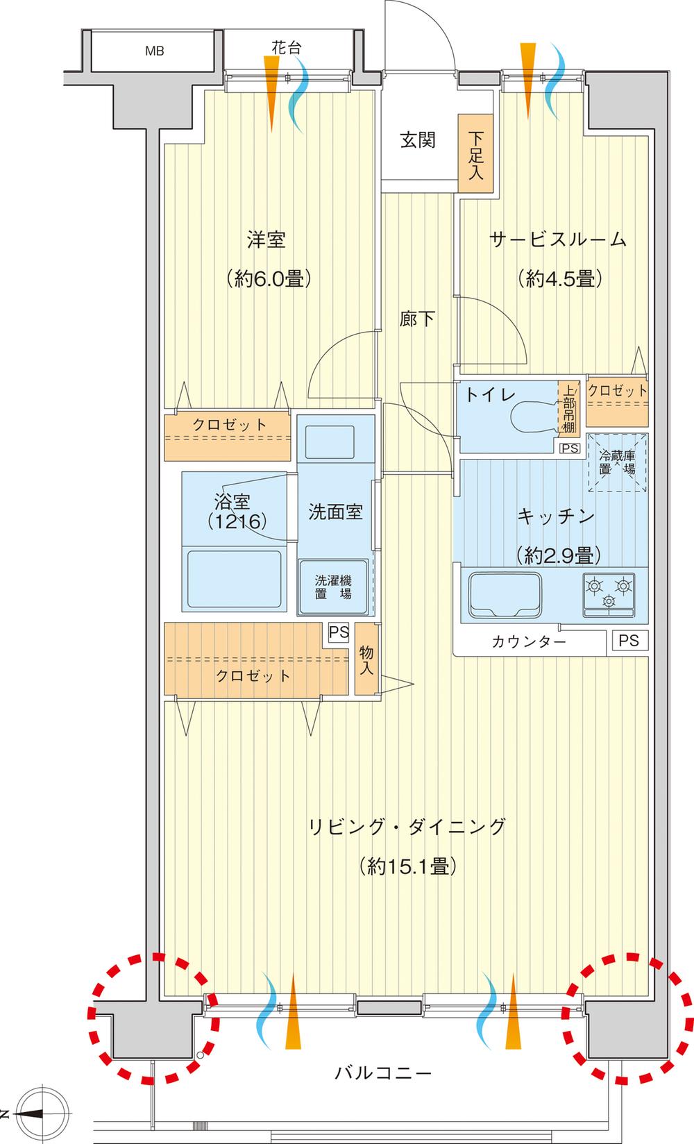 Floor plan. 1LDK+S, Price 24,180,000 yen, Occupied area 61.48 sq m , Balcony area 7.9 sq m