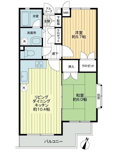 Floor plan. 2LDK, Price 14.8 million yen, Occupied area 50.09 sq m , Balcony area 6.7 sq m
