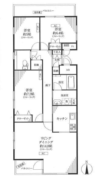 Floor plan. 3LDK, Price 39,800,000 yen, Footprint 85.1 sq m , Balcony area 9.54 sq m