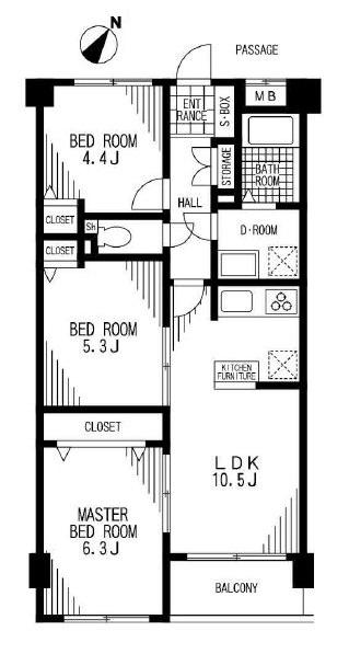 Floor plan. 3LDK, Price 21.5 million yen, Occupied area 60.13 sq m , Balcony area 3.76 sq m
