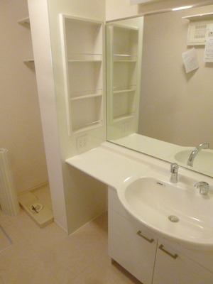 Washroom. Wash basin with large mirror