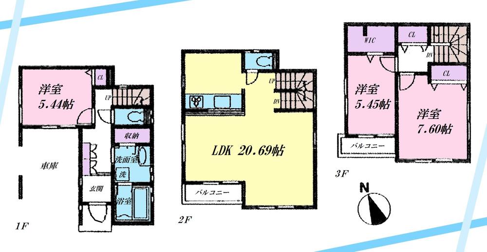 Floor plan. (7 Building), Price 44,800,000 yen, 3LDK, Land area 64.62 sq m , Building area 110.96 sq m