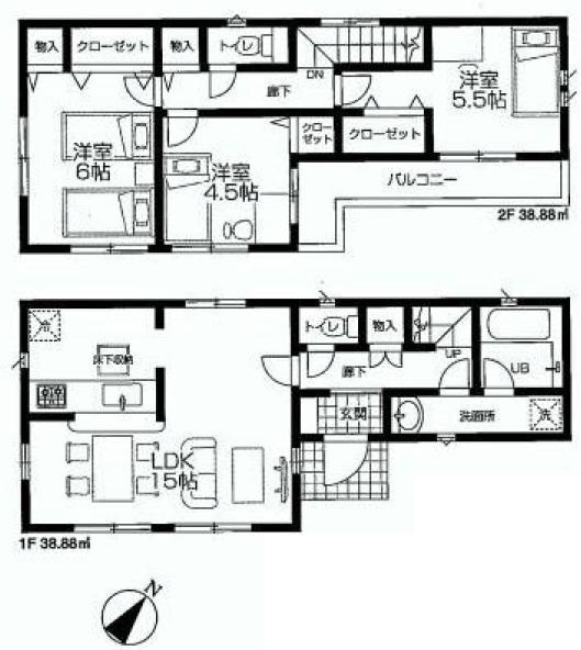 Floor plan. 39,800,000 yen, 3LDK, Land area 100.04 sq m , Building area 77.76 sq m