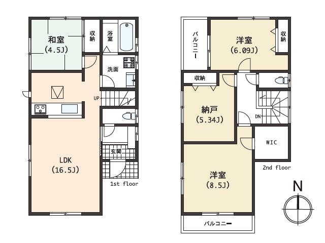 Floor plan. (Building 2), Price 44,800,000 yen, 3LDK+S, Land area 130.14 sq m , Building area 95.63 sq m