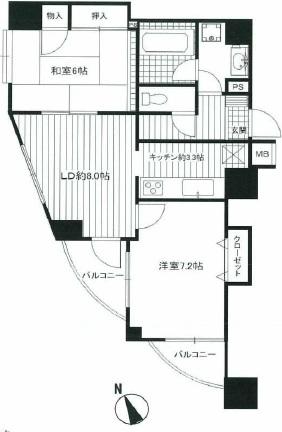 Floor plan. 2LDK, Price 23 million yen, Footprint 57.7 sq m