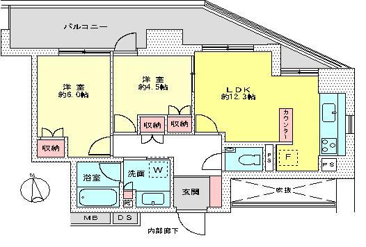 Floor plan. 2LDK, Price 30.5 million yen, Occupied area 54.36 sq m , Balcony area 13.5 sq m