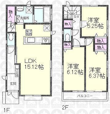 Floor plan. (Building 2), Price 32,800,000 yen, 3LDK, Land area 93.9 sq m , Building area 80.11 sq m