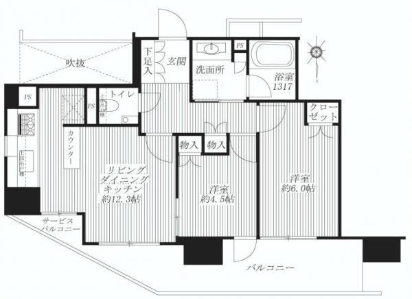 Floor plan. 2LDK, Price 30,800,000 yen, Occupied area 54.36 sq m , Balcony area 13.5 sq m