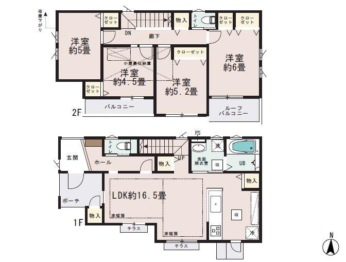 Floor plan. (O Building), Price 45,800,000 yen, 4LDK, Land area 120.11 sq m , Building area 96.05 sq m
