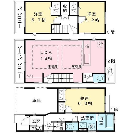 Floor plan. 45,800,000 yen, 2LDK, Land area 63.91 sq m , Building area 89.39 sq m