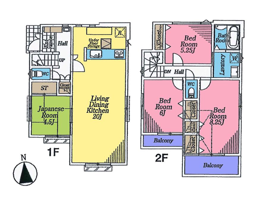Floor plan. (1 Building), Price 41,800,000 yen, 4LDK, Land area 127.06 sq m , Building area 99.62 sq m