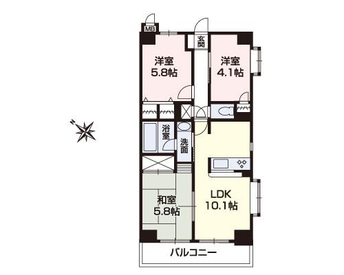 Floor plan. 3LDK, Price 13.8 million yen, Occupied area 55.93 sq m , It will be on the balcony area 7.77 sq m square room, Because there is a window on the east side, It has become a bright room!