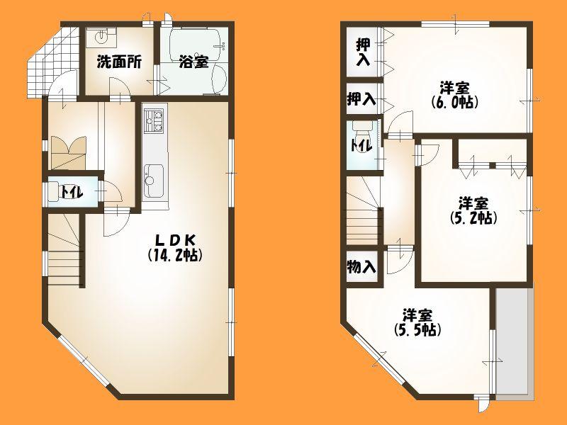 Building plan example (floor plan). Building plan example (No. 1 place) building price 12 million yen, Building area 74.93 sq m