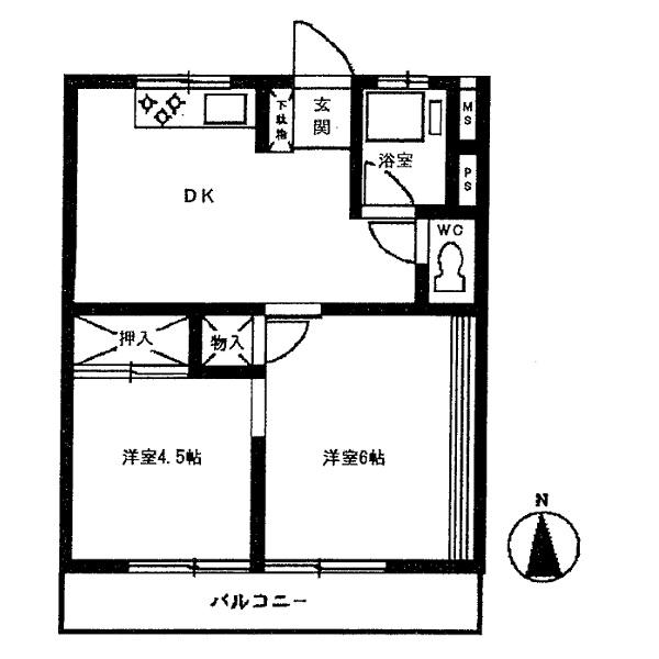 Floor plan. 2DK, Price 8 million yen, Occupied area 36.58 sq m , Balcony area 5.85 sq m