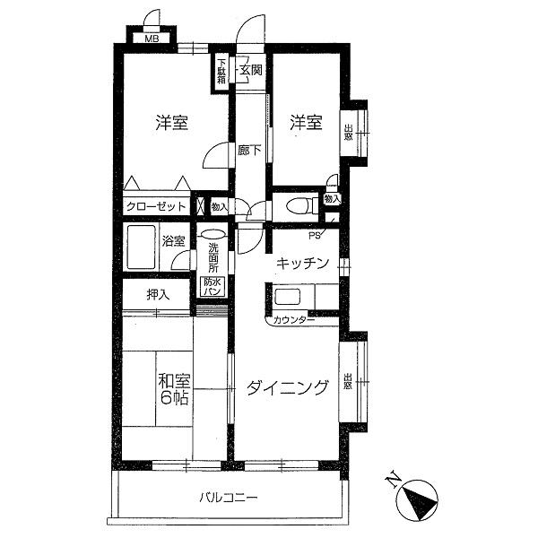 Floor plan. 3DK, Price 13.3 million yen, Occupied area 55.93 sq m , Balcony area 7.77 sq m