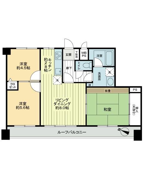 Floor plan. 3LDK, Price 13.8 million yen, Occupied area 61.96 sq m 3LDK ・ Wide span balcony