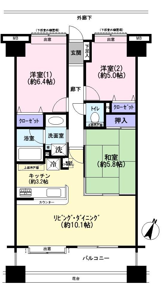 Floor plan. 3LDK, Price 22,800,000 yen, Footprint 68.1 sq m , Balcony area 11.65 sq m