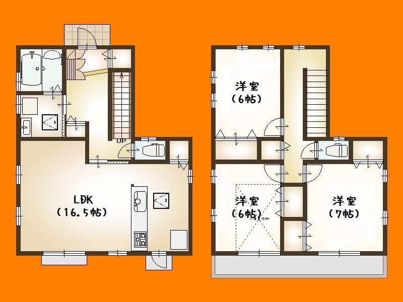 Building plan example (floor plan). Building plan example (A section) 3LDK, Land price 21,050,000 yen, Land area 128.86 sq m , Building price 15,750,000 yen, Building area 95.22 sq m