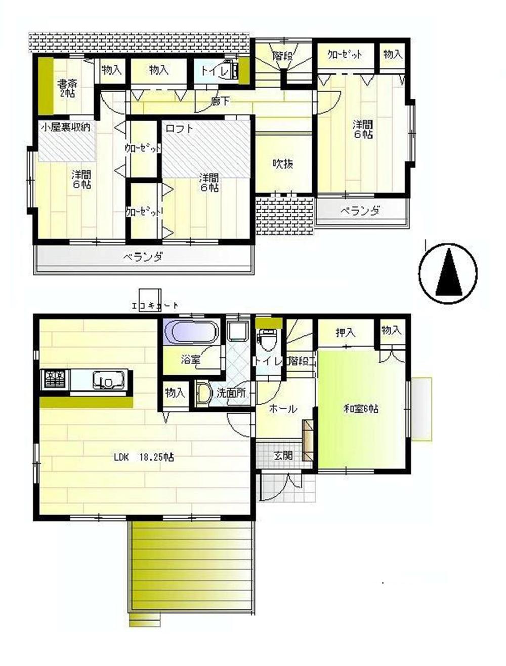 Floor plan. 34,800,000 yen, 4LDK, Land area 188.42 sq m , Building area 108.13 sq m ◎ LDK18 quires more ◎ All rooms 6 quires more ◎ loft ・ Grenier ◎ atrium ◎ study