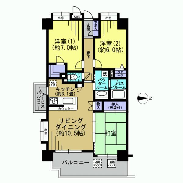 Floor plan. 3LDK, Price 20.8 million yen, Occupied area 70.47 sq m , Balcony area 8.32 sq m