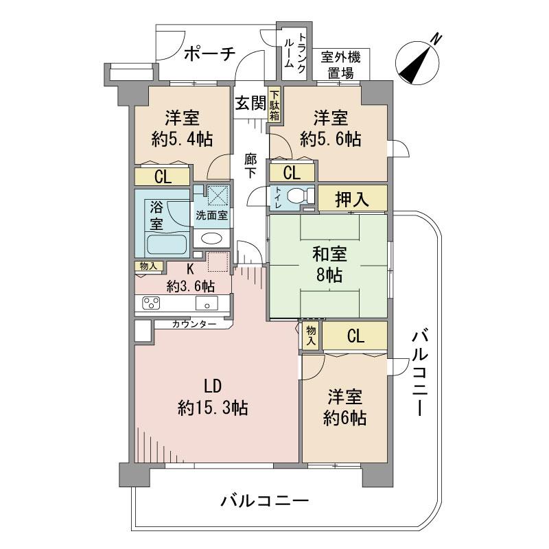 Floor plan. 4LDK, Price 29,900,000 yen, Occupied area 96.42 sq m , Balcony area 30.27 sq m