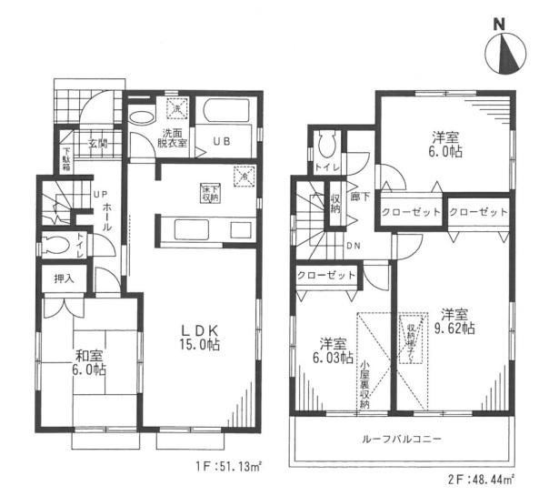 Floor plan. 40,800,000 yen, 4LDK, Land area 134.39 sq m , Building area 99.57 sq m All rooms 6 quires more, The main bedroom is a spacious floor plan of 9.62