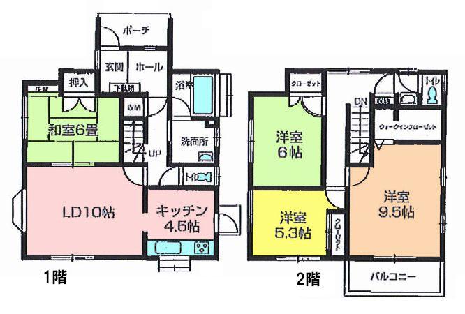 Floor plan. 18,800,000 yen, 4LDK, Land area 216.91 sq m , Building area 106.61 sq m 4LDK